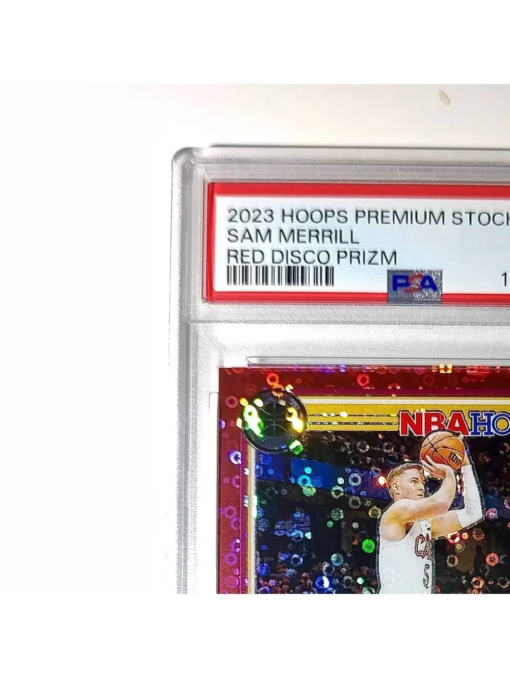 Sam Merrill 2023 Panini Hoops Premium #233 19/149 Red Disco Prizm PSA 9 Mint